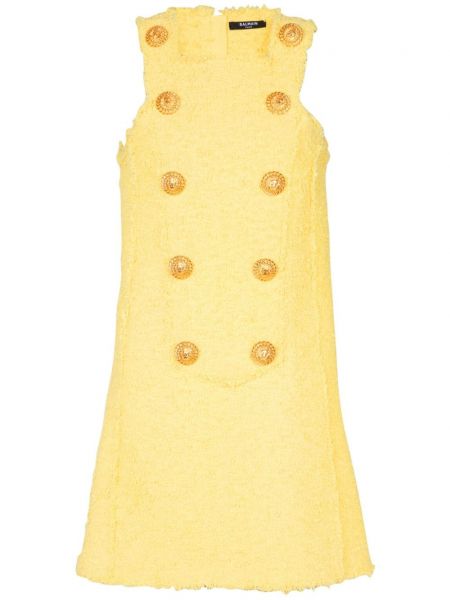 Haljina na naramenice s gumbima od tvida Balmain žuta