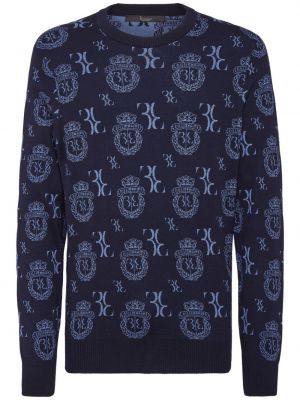 Жакардов пуловер с кръгло деколте Billionaire синьо