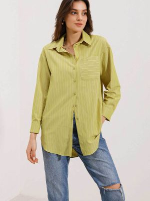 Oversize svītrainas krekls ar kabatām Bigdart zaļš