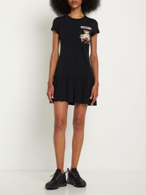 Plisované bavlněné mini šaty Moschino černé