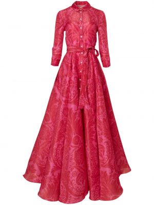 Kvetinové hodvábne večerné šaty s potlačou Carolina Herrera červená