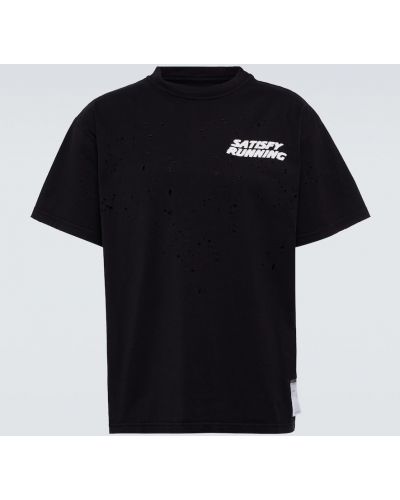 Koszulka bawełniana z nadrukiem z dżerseju Satisfy czarna