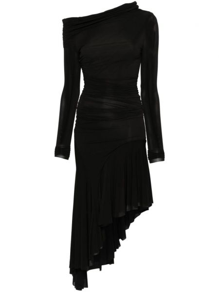 Asimetrična koktejl obleka z draperijo Philosophy Di Lorenzo Serafini črna