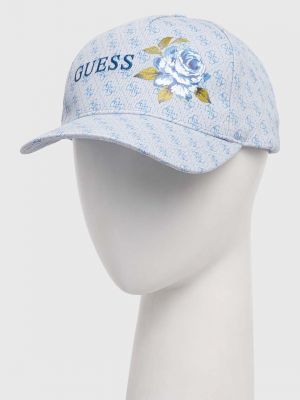 Памучна шапка с козирки с принт Guess синьо