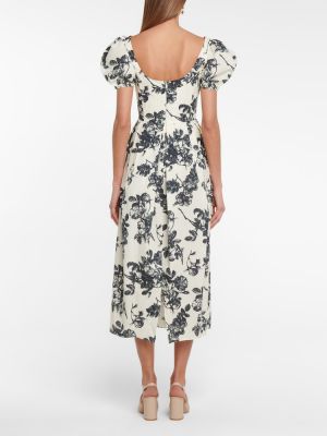 Rochie midi din bumbac cu model floral Brock Collection alb