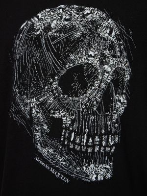 T-shirt di cotone con cristalli Alexander Mcqueen nero