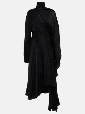 Жакардова копринена миди рокля Balenciaga черно