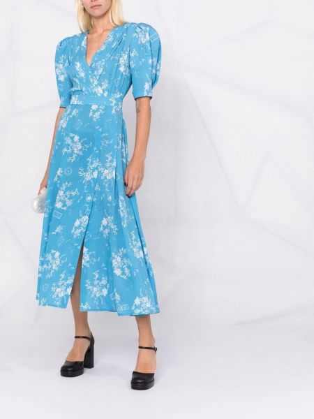 Sukienka midi w kwiatki z nadrukiem Ulyana Sergeenko niebieska