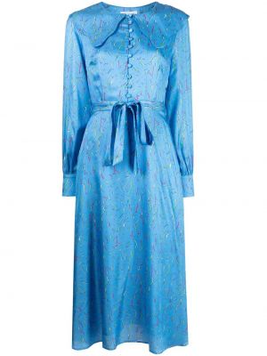 Hedvábné midi šaty s dlouhými rukávy Olivia Rubin - modrá