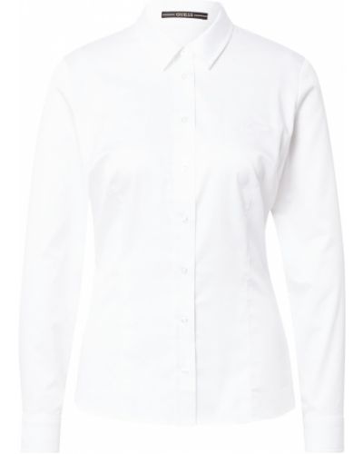 Camicia aderente di cotone a tinta unita Guess bianco
