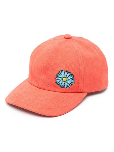 Gėlėtas medvilninis siuvinėtas kepurė su snapeliu Maison Kitsuné oranžinė