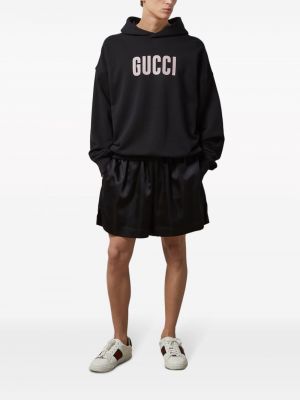 Džersis raštuotas medvilninis džemperis su gobtuvu Gucci juoda