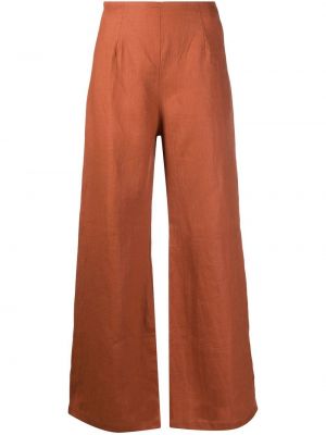 Lněné zvonové kalhoty s vysokým pasem Faithfull The Brand - oranžová