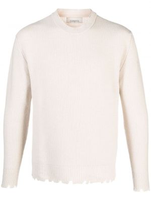Obrabljen volneni pulover z okroglim izrezom Laneus bež