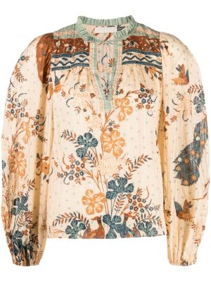 Krage blus med mönster i blommigt Ulla Johnson orange