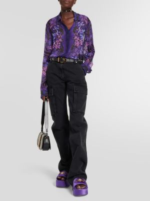 Virágos sifon selyem ing Versace lila
