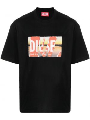 Bavlnené roztrhané tričko s potlačou Diesel čierna