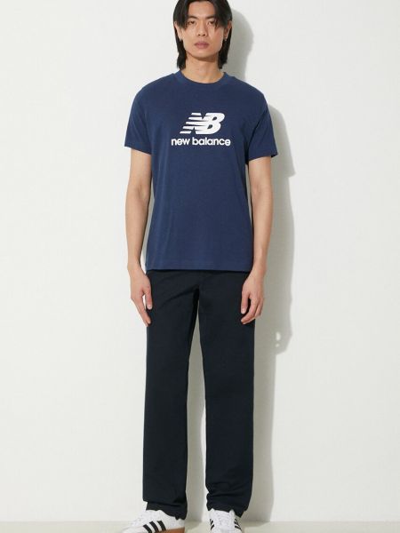 Bombažna majica v športnem stilu New Balance modra