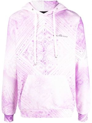 Raštuotas medvilninis džemperis su gobtuvu John Richmond violetinė