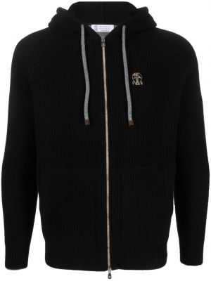 Kašmyro džemperis su gobtuvu su užtrauktuku Brunello Cucinelli juoda