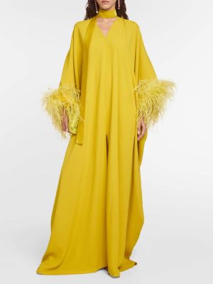 Vestido largo con plumas de plumas de crepé Taller Marmo amarillo