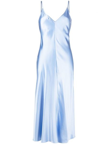 Копринена макси рокля с v-образно деколте Voz синьо
