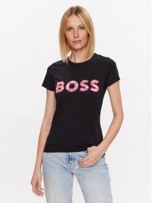 Slim fit priliehavé tričko Boss čierna