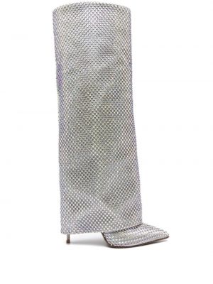 Usnjene gumijasti škornji s kristali Le Silla srebrna