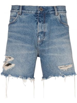 Bombažne kratke jeans hlače z vezenjem Balmain modra