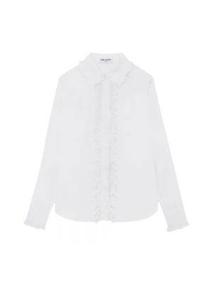 Camicia di cotone con volant Saint Laurent bianco