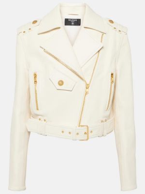 Chaqueta de cuero Balmain blanco