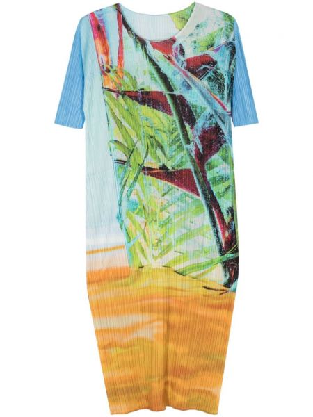 Midi šaty s tropickým vzorom Pleats Please Issey Miyake modrá