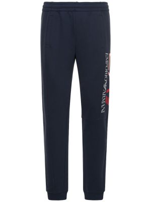 Pantalones de chándal de algodón Ea7 Emporio Armani azul