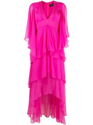 Asimetrična svilena večerna obleka Rochas roza