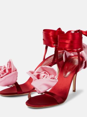 Satynowe sandały w kwiatki Magda Butrym czerwone
