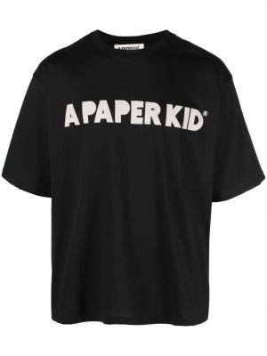 Raštuotas medvilninis marškinėliai A Paper Kid juoda
