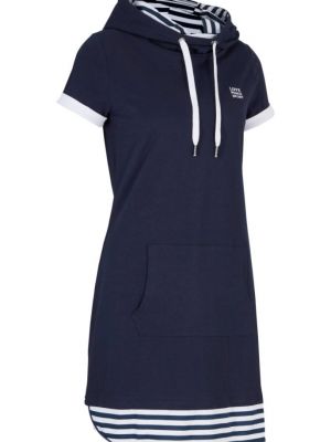 Хлопковое платье мини с коротким рукавом Bpc Bonprix Collection синее