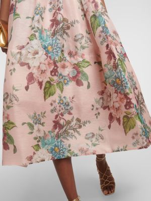Копринена ленена миди рокля Zimmermann розово