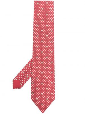Копринена вратовръзка с принт Hermès червено