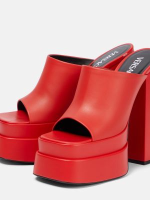 Papuci tip mules din piele cu platformă Versace roșu