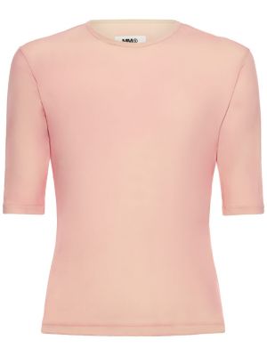Прозрачна тениска skinny от джърси Mm6 Maison Margiela розово