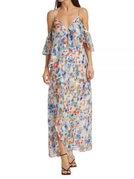 Платье макси Lorena с цветочным принтом и рюшами Tanya Taylor, Blue Multicolor