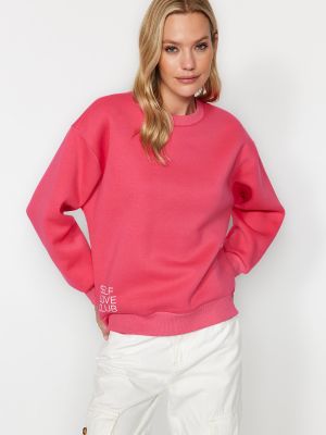 Raštuotas megztas džemperis be gobtuvo Trendyol rožinė