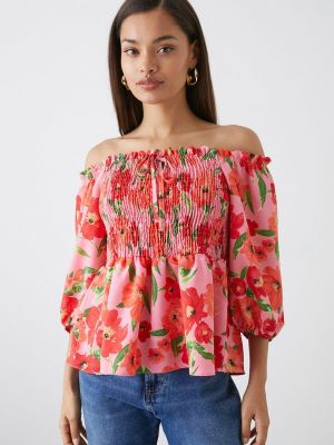 Миниатюрная блузка с цветочным принтом и сборками Dorothy Perkins розовая