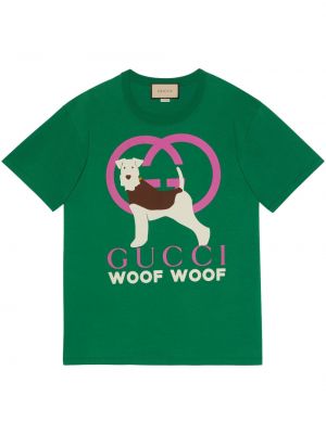 Bavlněné tričko s potiskem Gucci zelené