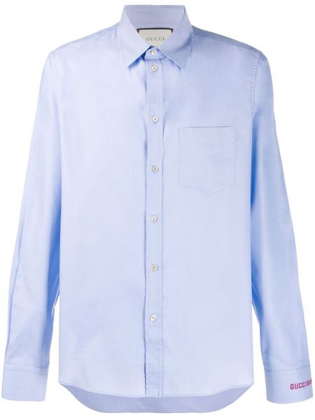 Camisa con bordado Gucci azul
