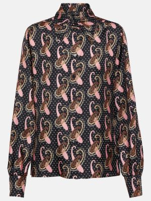 Bodkovaná hodvábna košeľa s paisley vzorom Etro čierna