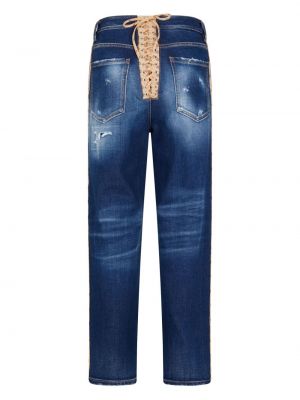 Krajkové šněrovací straight fit džíny s oděrkami Dsquared2