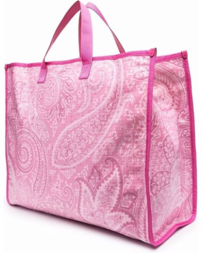 Shopper kabelka s potiskem s paisley potiskem Etro růžová