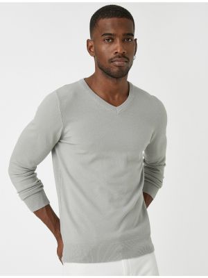 Пуловер с v-образно деколте Koton златисто